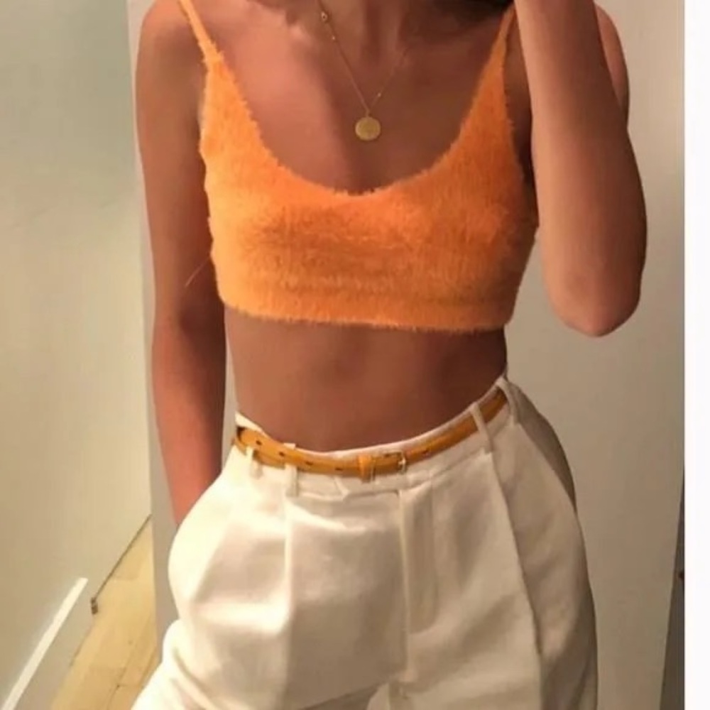Orange Fuzzy Knit Crop Top